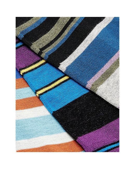 Paul Smith Black Multi Stripe-pattern Pack Of Three Stretch-cotton Knitted Socks for men