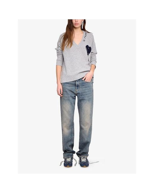 Zadig & Voltaire White Mikyz Heart-Intarsia Cashmere Jumper
