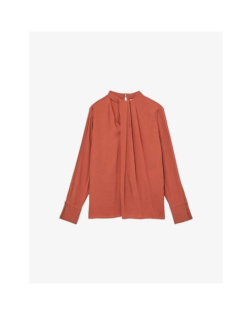 Reiss Red Marta Drape-Detail Woven Blouse