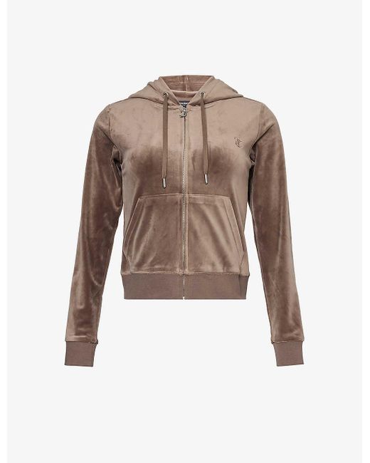 Juicy Couture Brown Robertson Logo-embellished Stretch-velour Hoody