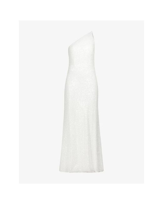 Jenny Yoo White Zara One-shoulder Sequin Gown