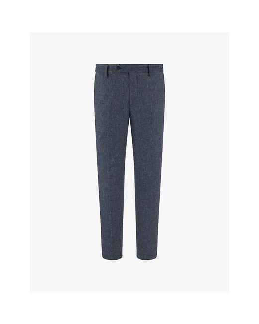 Boggi Blue Straight Slim-Fit Stretch Cotton And Linen-Blend Trousers for men