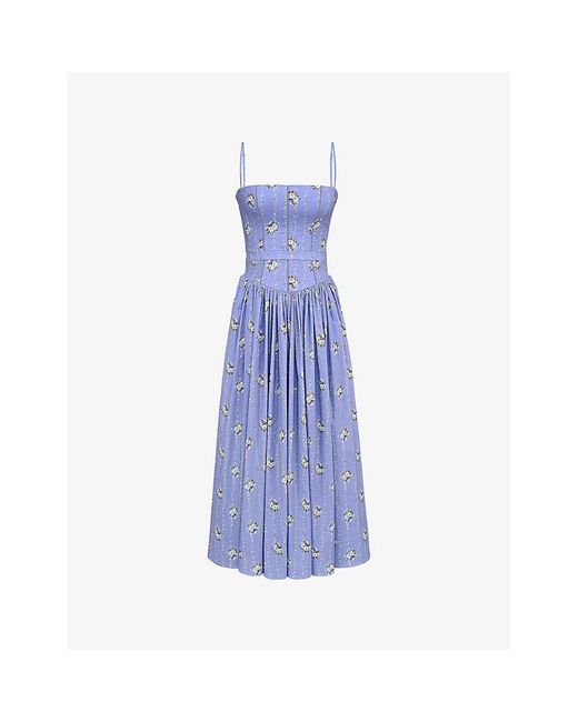 House Of Cb Blue Ysabella Panelled Cotton Midi Dress