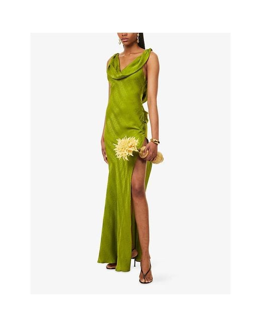 Rat & Boa Green Navarra Cowl-Neck Silk Maxi Dress