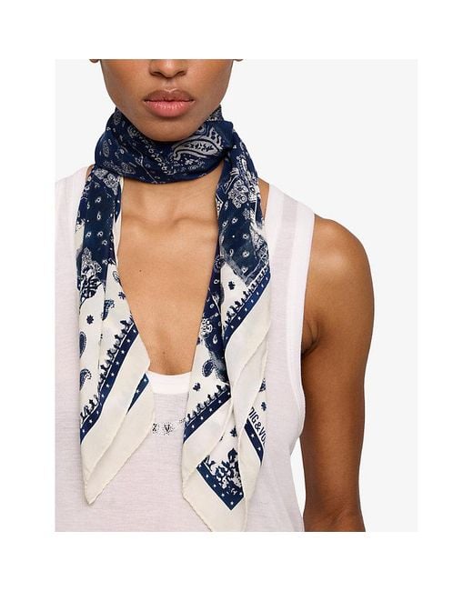 Zadig & Voltaire Blue Blondie Denim Bandana Silk Scarf