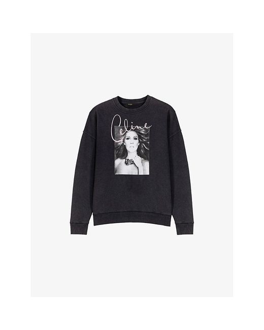 Maje Black Celine Dion Graphic-Print Cotton Sweatshirt