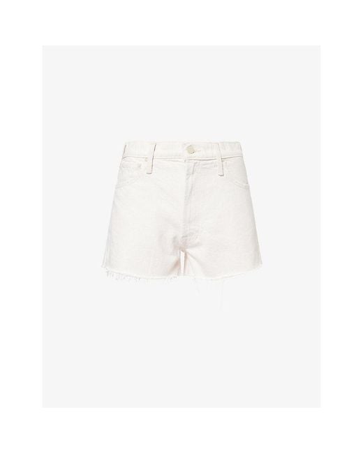 Mother White The Dodger Frayed Denim Shorts