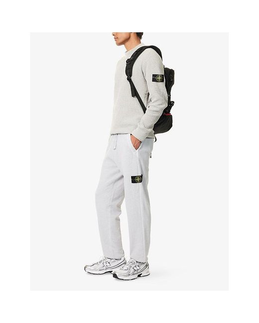 Stone Island Gray Compass Badge Tapered-Leg Cotton Jogging Bottoms for men