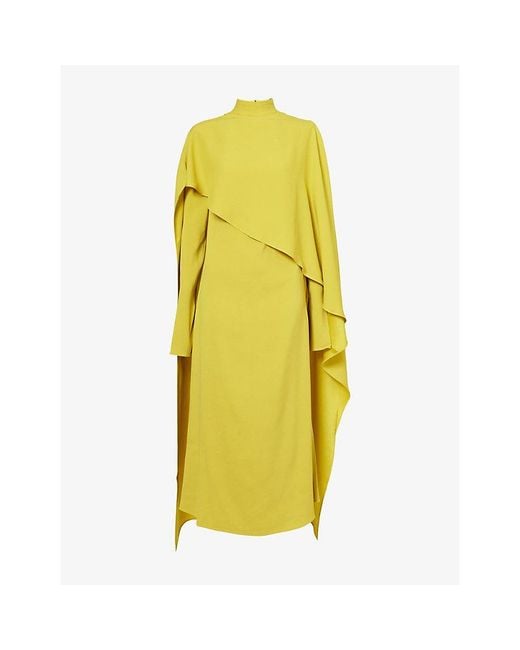 ‎Taller Marmo Yellow Carrington Cape-Effect Crepe-Cady Midi Dress
