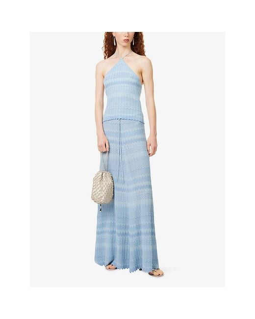 Faithfull The Brand Blue Ria Chevron-Pattern Stretch-Woven Midi Skirt