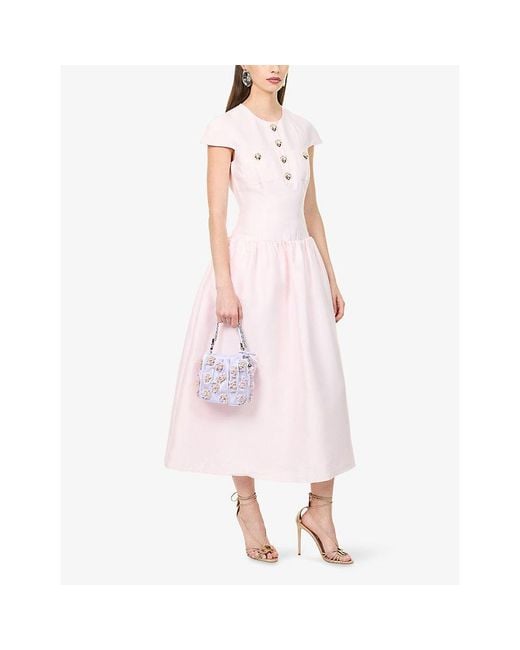 Self-Portrait Pink Buttoned Short-Sleeve Taffeta Midi Dress