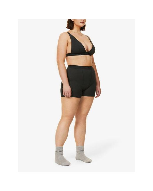Skims Black High-Rise Ribbed Stretch-Cotton Boxers