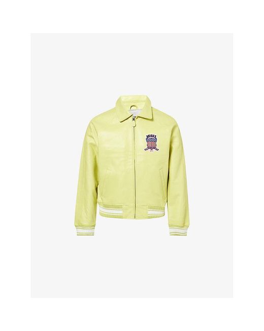 Avirex Yellow Icon Brand-Motif Regular-Fit Leather Jacket for men