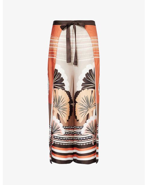 Max Mara White Blasone Abstract-pattern Wide-leg High-rise Woven Trousers
