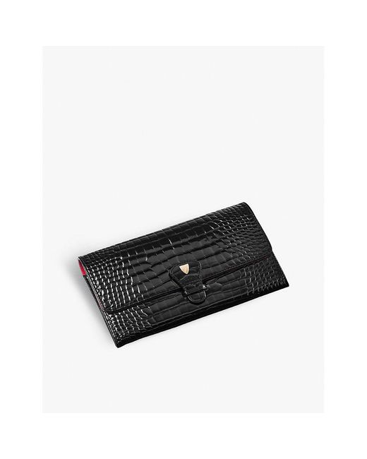 Aspinal Black Removable-insert Patent Crocodile-embossed Leather Travel Wallet