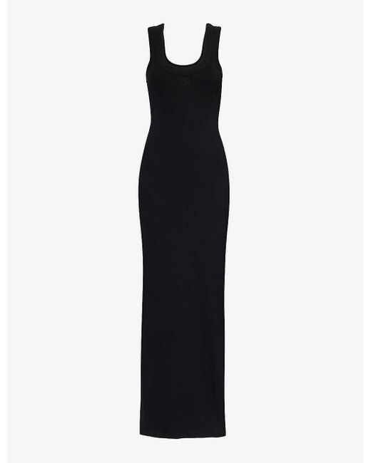Alexander Wang Black Brand-embossed Slim-fit Stretch-cotton Maxi Dress