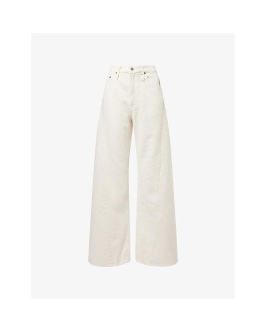Mother White The Lemon Twist Sneak Wide-Leg Cotton-Blend Jeans
