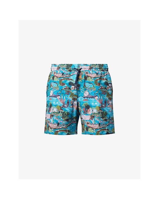 Derek Rose Blue London Scenic Printed Swim Shorts for men