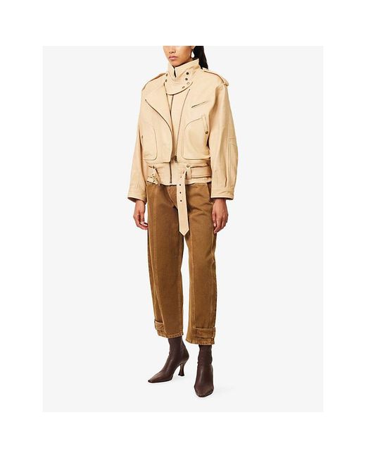Isabel Marant Natural Farza Funnel-Neck Leather Jacket