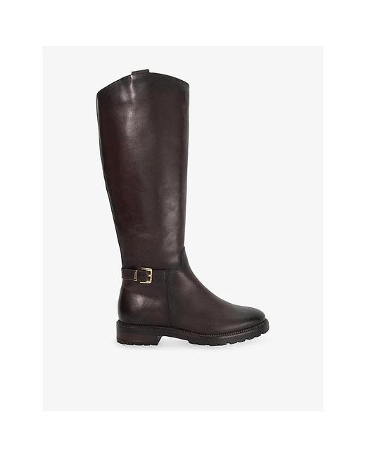 Dune Brown Tabbey Leather Knee-High Boots