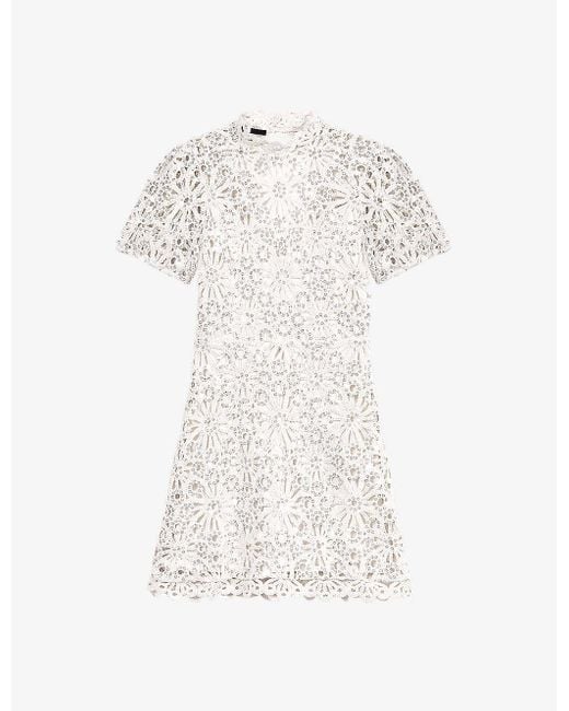 Maje White Sequin-embellished Crocheted Cotton Mini Dress