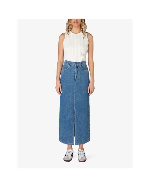 Ro&zo Blue High-rise Calf-length Stretch-denim Maxi Skirt