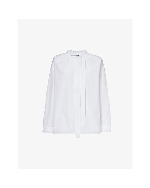 Max Mara White Filippa Tie-neck Cotton-poplin Shirt