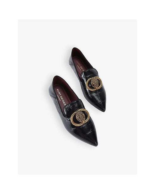 Kurt Geiger Black Chelsea Eagle-Embellished Flat Patent-Leather Loafers