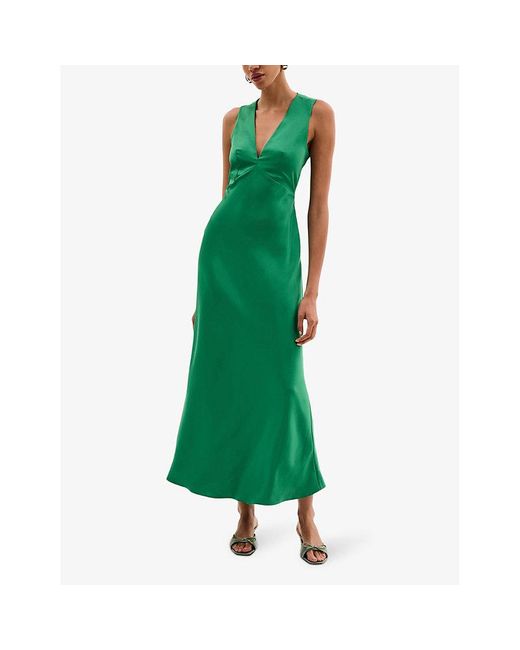 OMNES Green Nova Tie-Back Recycled-Polyester Satin Maxi Dress