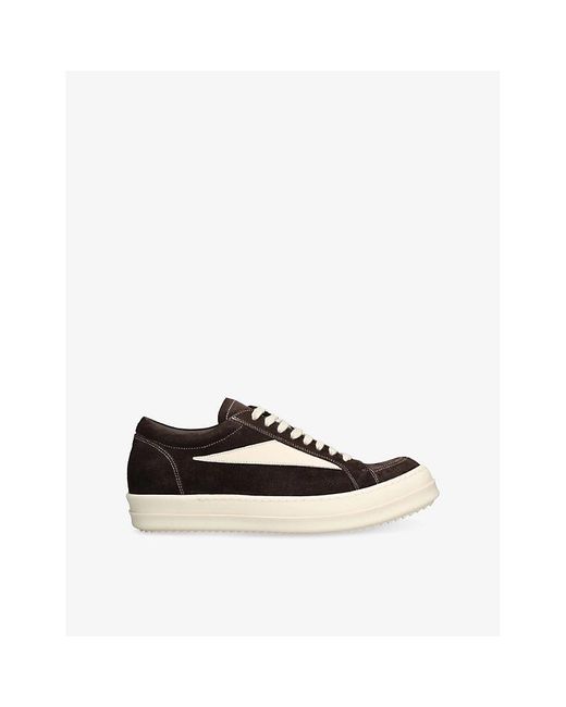 Rick Owens White Vintage Contrast-Stitch Suede Low-Top Trainers for men