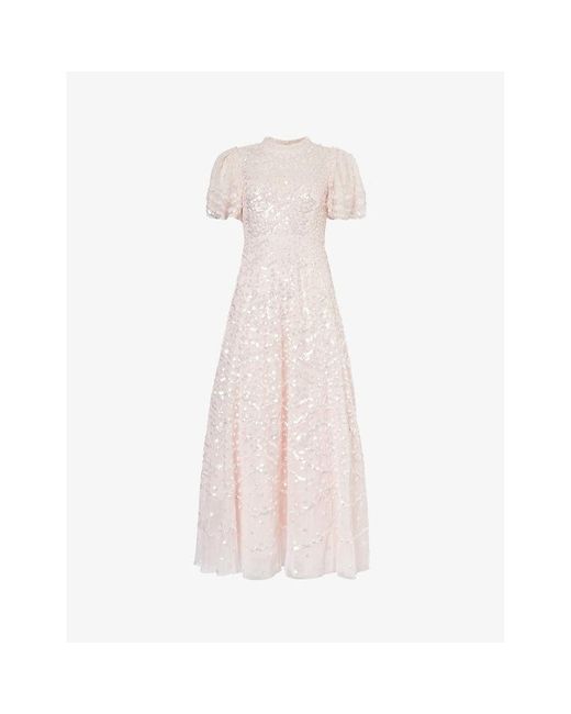 Needle & Thread Pink Deco Sequin-embellished Recycled-polyester Maxi Dress