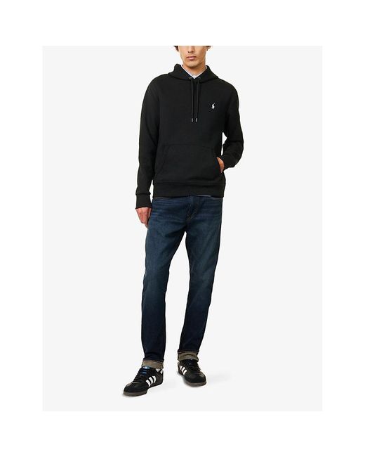 Polo Ralph Lauren Black Logo-Embroidered Knit-Tech Stretch-Cotton Hoody for men
