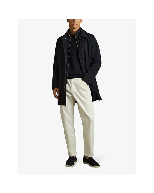Reiss Black Logan Funnel-Neck Regular-Fit Stretch-Nylon Coat for men