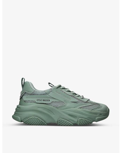 Steve Madden Green Possession Faux-leather And Mesh Trainers