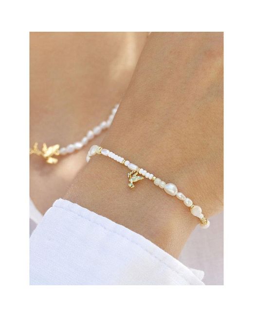 La Maison Du Couturier Metallic With Love Darling 14Ct-Plated Remelted Brass, Pearl And Glass Bracelet