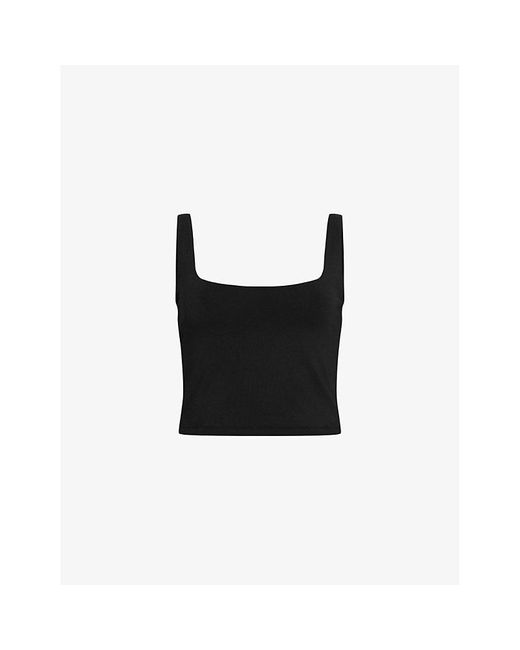 AllSaints Black Anie Square-neck Cropped Stretch-woven Cami