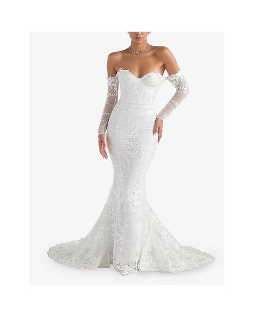 House Of Cb White Isabelle Floral-lace Bridal Gown