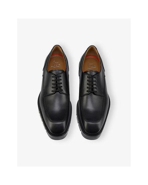 Christian Louboutin Black Davisol Lion Flat Lug Leather Debry Shoes for men