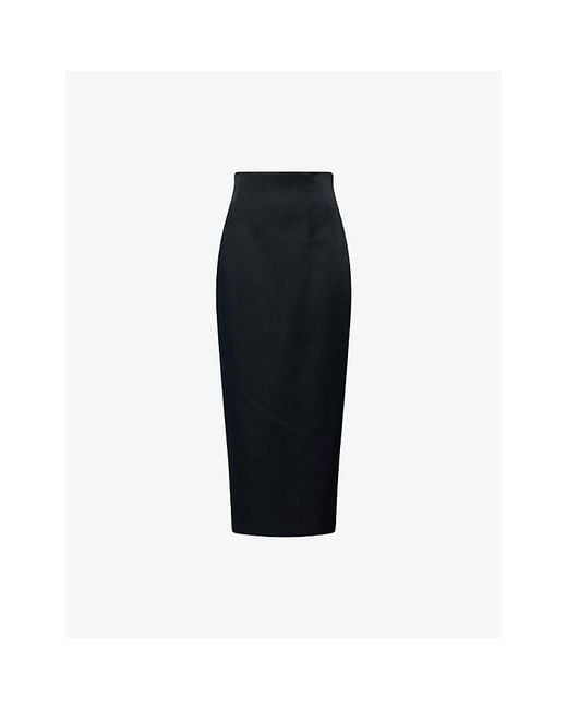 Khaite Black Loxley Woven Pencil Midi Skirt