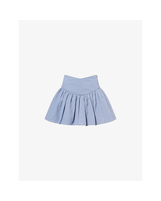 Amy Lynn Blue Pleated Mid-Waist Woven Mini Skirt