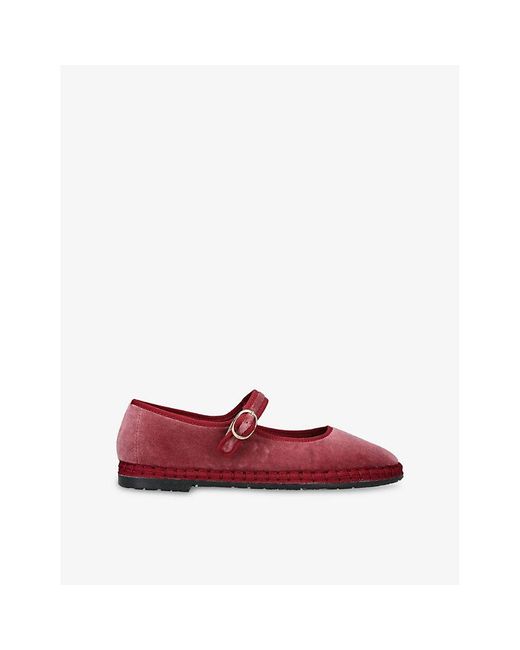 Flabelus Red Theresa Velvet Mary-Jane Shoes