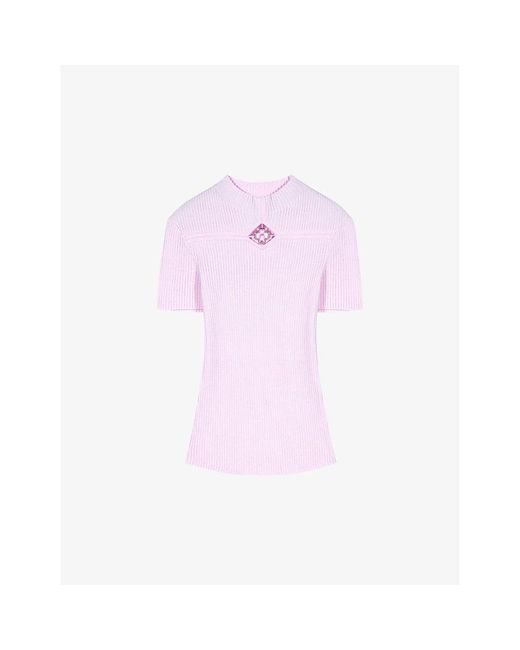 Maje Pink Clover-logo Short-sleeve Knitted Top