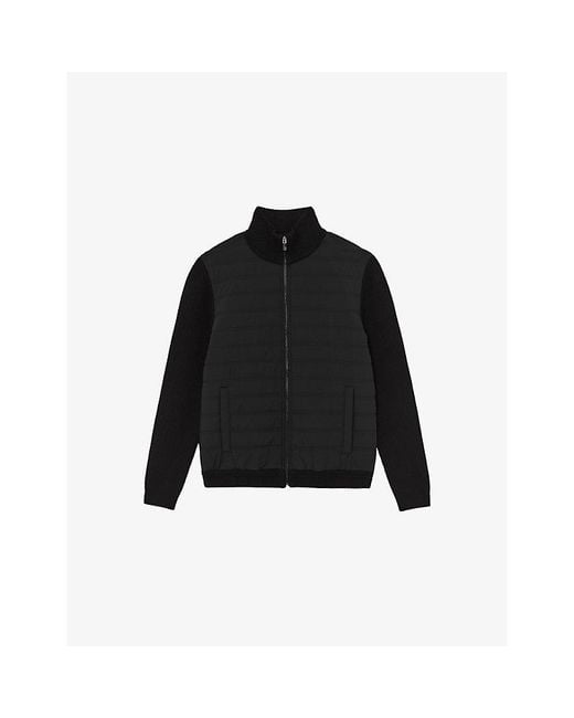 Reiss Black Townsend Funnel-Neck Ribbed-Neck Jacket for men