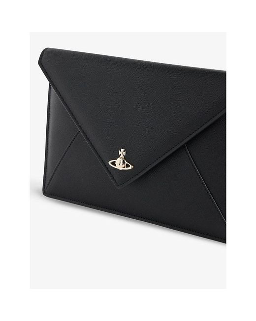 Vivienne Westwood Black Logo-plaque Envelope Leather Clutch