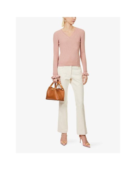 Valentino Pink Logo-Embroidery Cable-Knit Cashmere Jumper