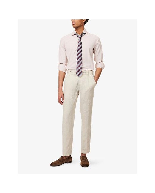 Eleventy Pink Long-Sleeve Cotton-Linen Shirt for men