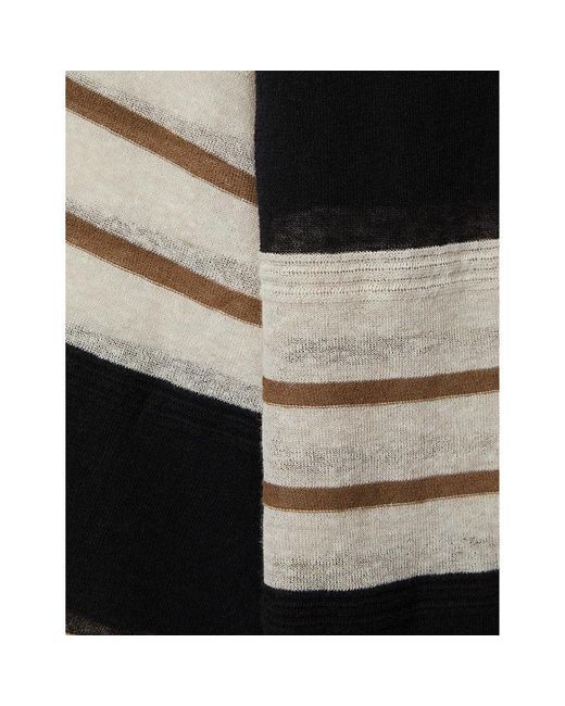 Reiss Black Chloe Open-collar Striped Cotton And Linen-blend Top