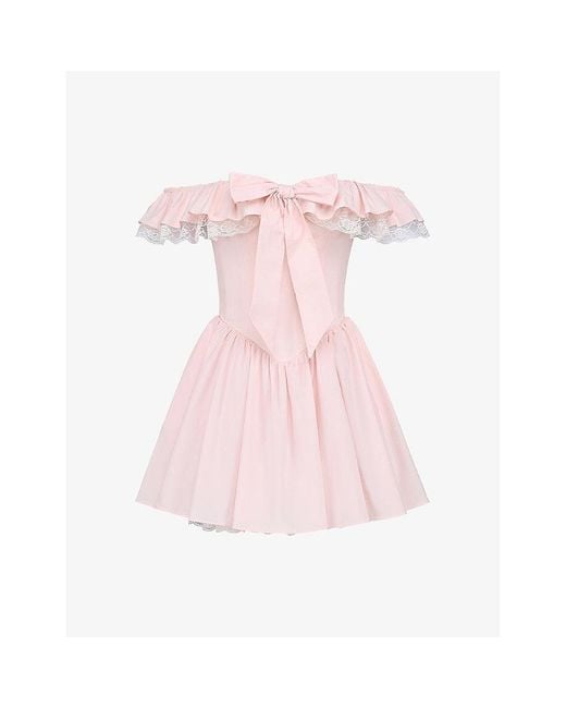 House Of Cb Pink Jaide Floral-Print Off-Shoulder Stretch-Cotton Mini Dress Xs (A-C Cup)