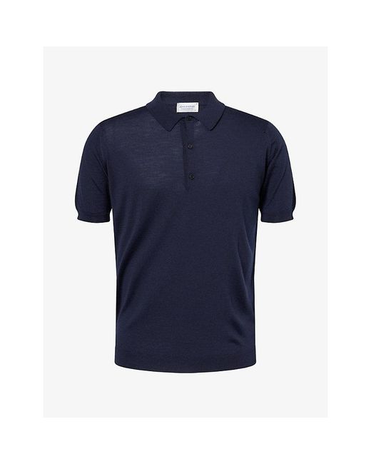 John Smedley Blue Short-Sleeve Merino-Wool Polo Shirt for men