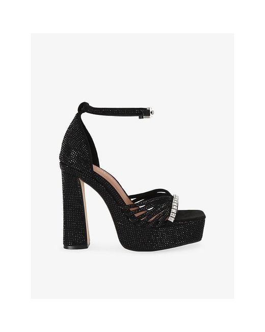 Kurt Geiger Black Crystal-Strap Platform-Heel Woven Sandals